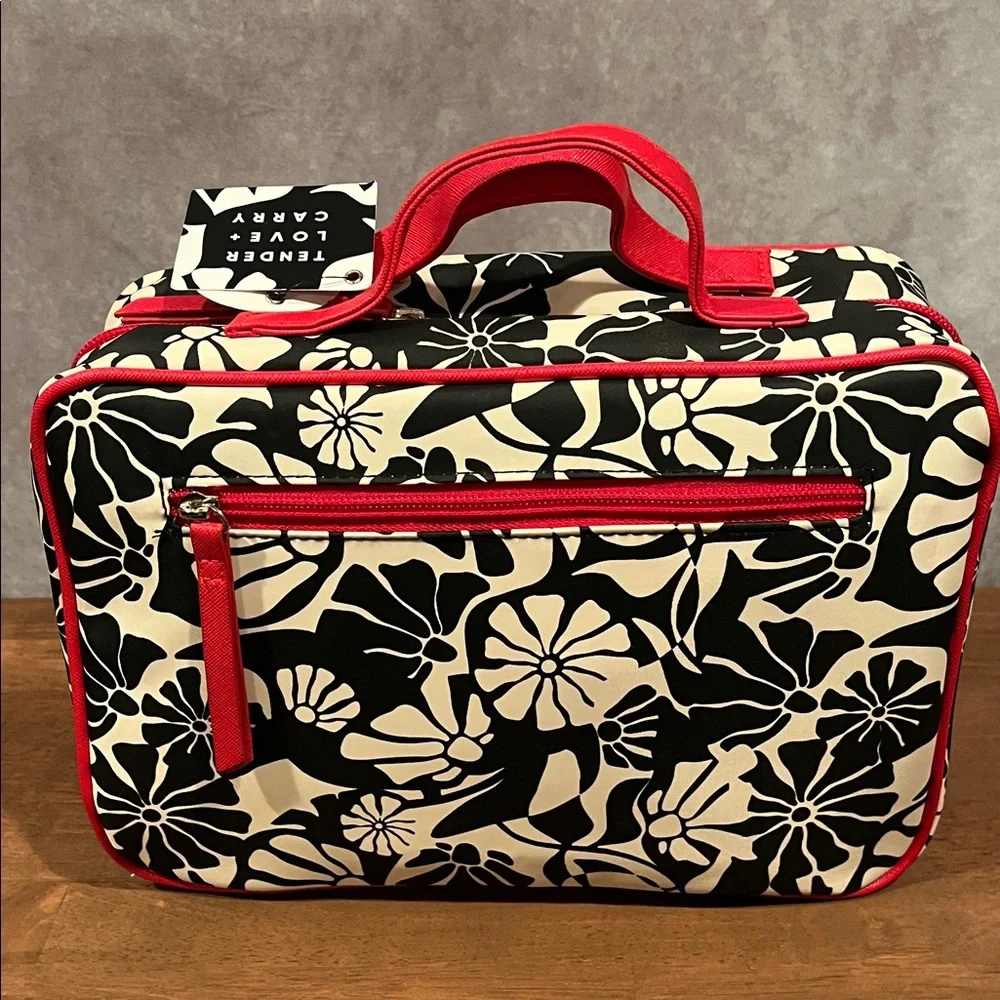 Tender Love & Carry Floral Cosmetic Train Case - Black & Cream with Pink Trim - Picture 4 of 7